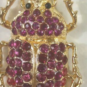 Red bug rhinestone necklace 28-30 inches gold tone 28-30 inches